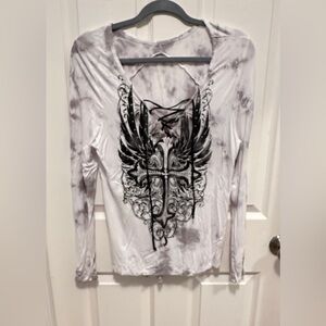Affliction White Tee with Black Graphic. Size Large. Excellent condition